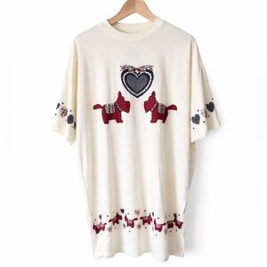 NWT 90s Vintage Cameo Scottie Dog Nightgown Cream One Size